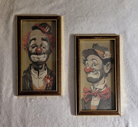 Set of 2 Vintage Clown Paintings.