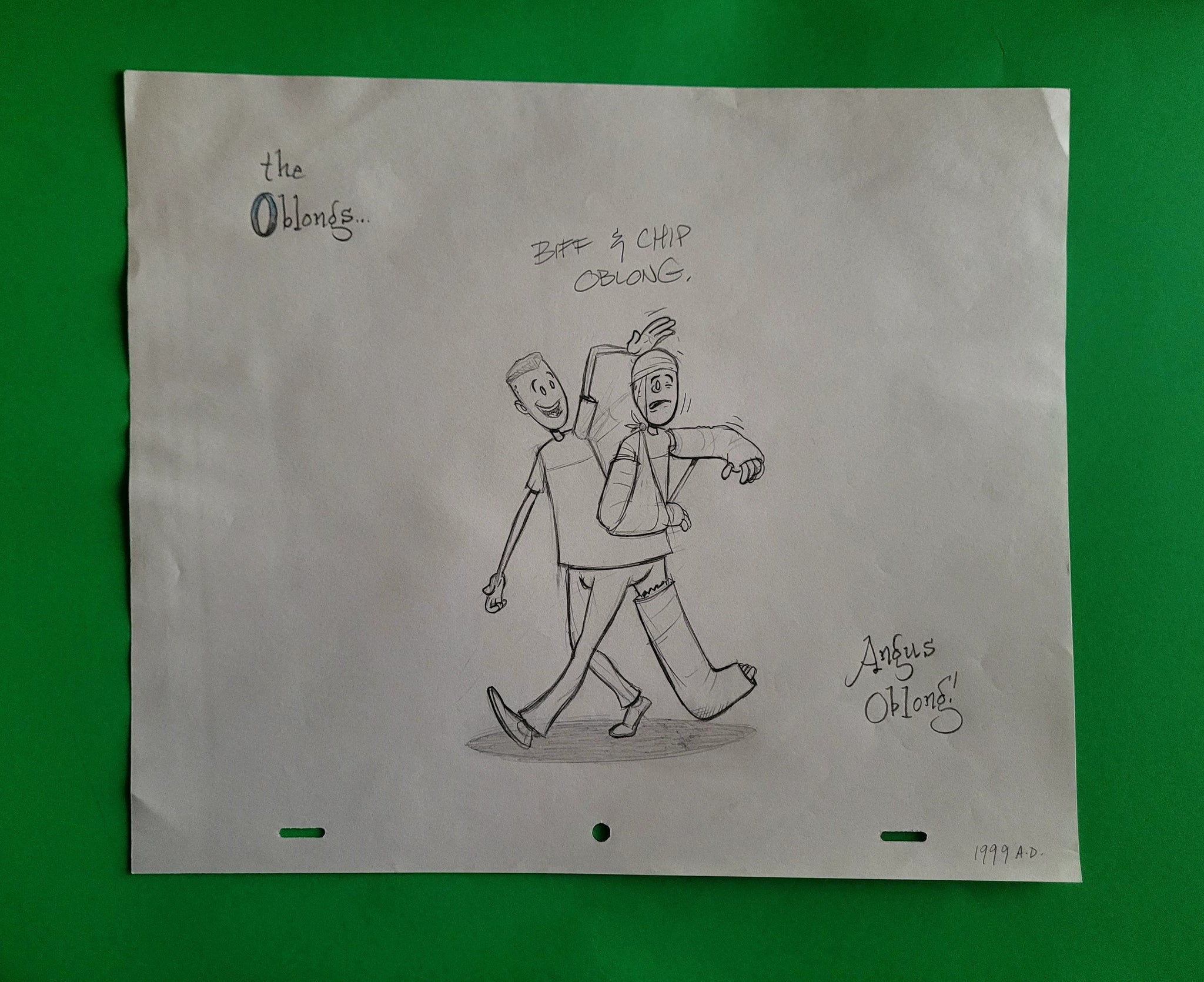 Development Art of Biff and Chip Oblong. Chip in casts.