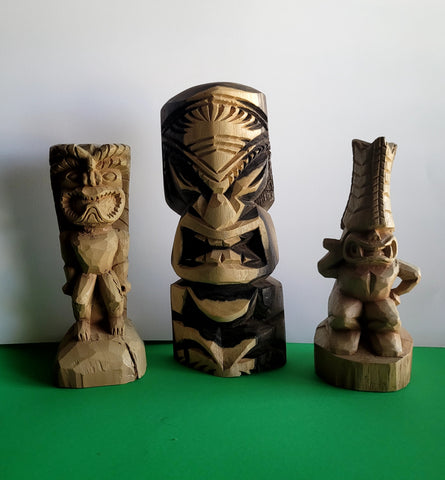 Set of 3 Wooden Tiki statues!