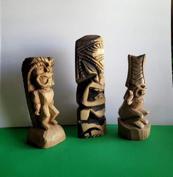 Set of 3 Wooden Tiki statues!