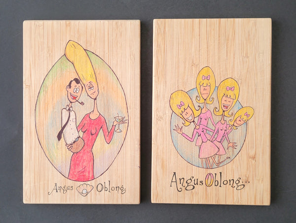 Set of 3 Wood boards with Oblongs Characters drawn on them!