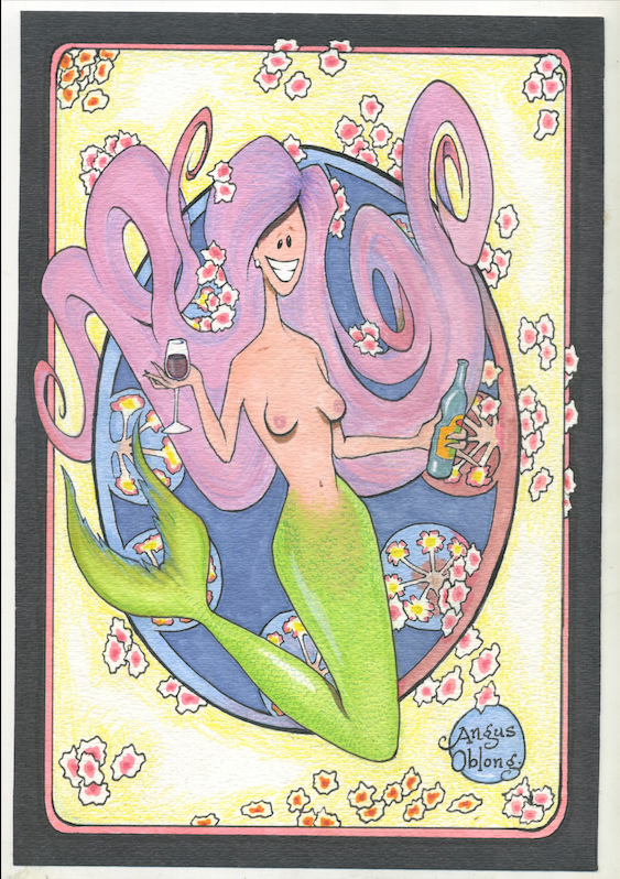 Mermaid With Bottle of Wine.