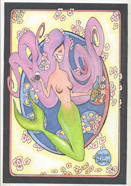 Mermaid With Bottle of Wine.