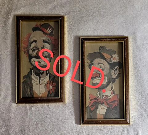 Set of 2 Vintage Clown Paintings.