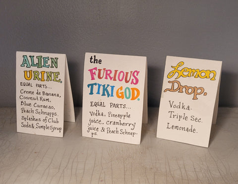 Set of 3 standing Drink Description Cards for your next fabulous party!