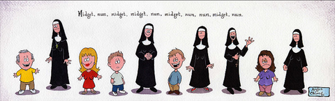 Midget, Nun, Midget, Midget, Nun, Midget, Nun, Nun, Midget, Nun art print.