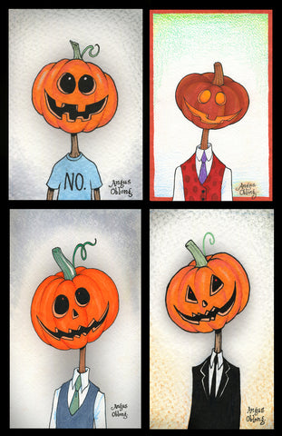Angus Oblong's Pumpkin Head Collection of Art Prints.